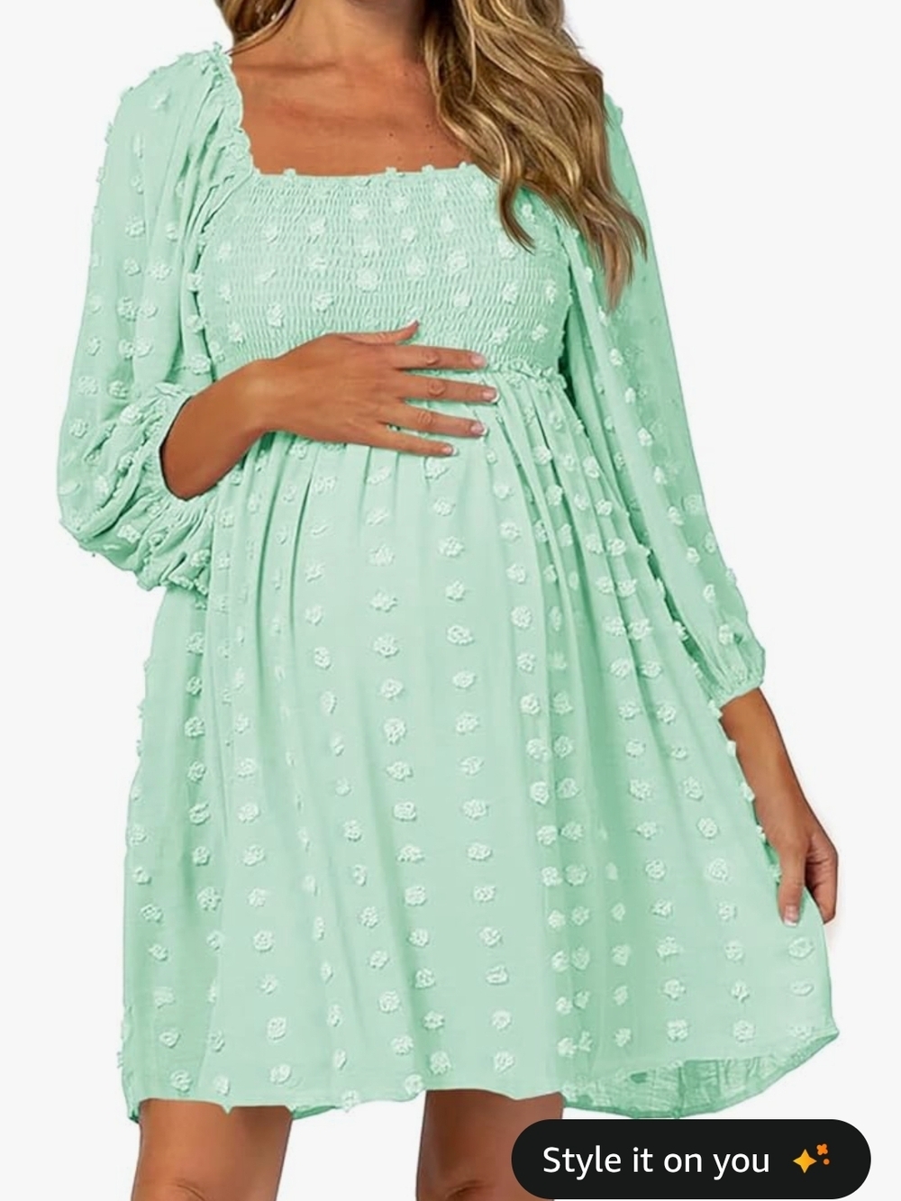 Mint Green Maternity Smocked Swiss Dot Dress